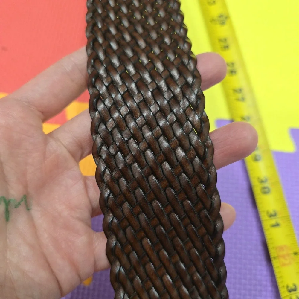 Ann Taylor LOFT Dark Brown Braided Leather Belt‎ Women's Small Brass Buckle Wide